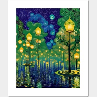 Magic Lantern Lighting Lake Water Pond Reflection Watercolor Posters and Art
